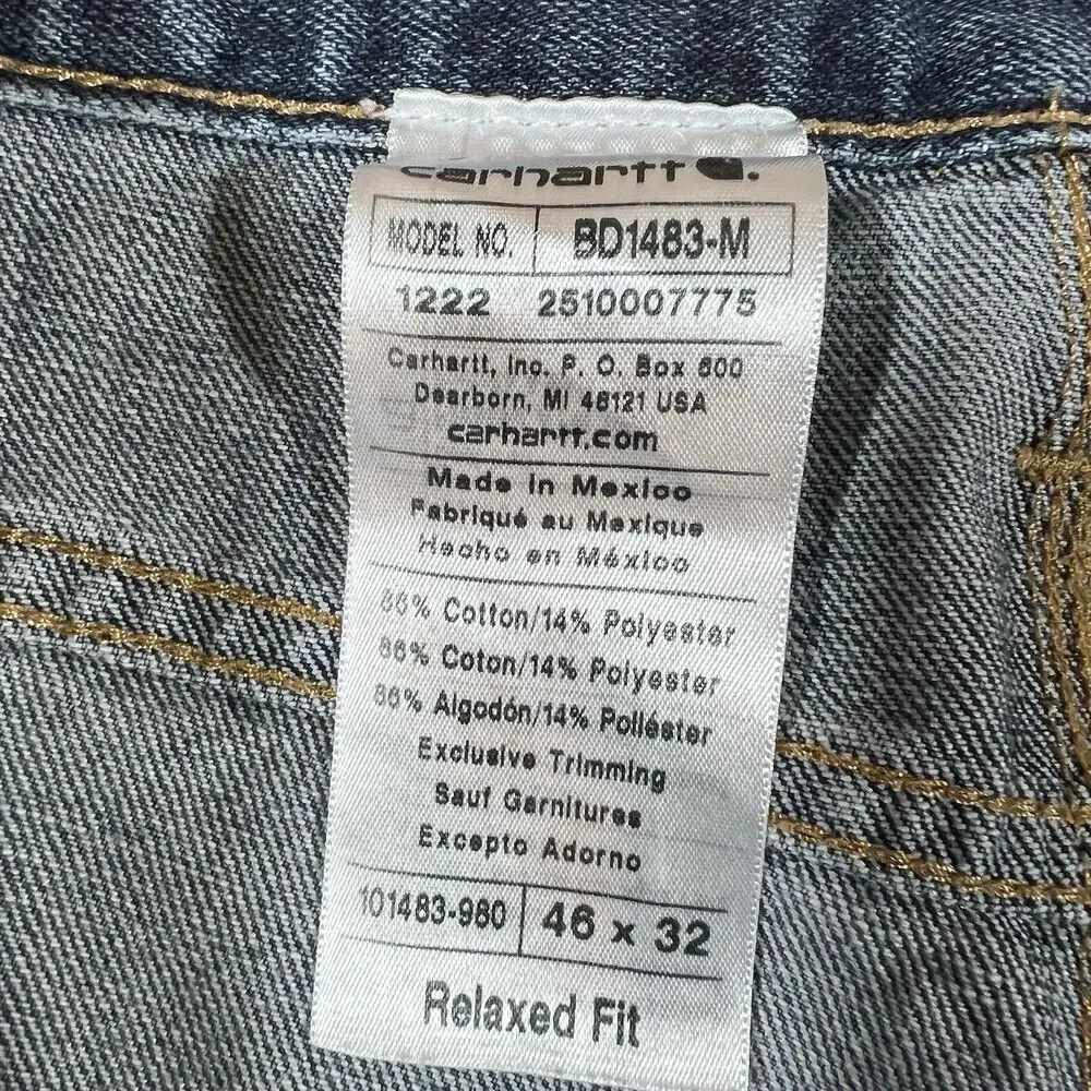 Carhartt BD1483-M Relaxed Fit Medium Wash Denim Jeans Pants Men's 46x30